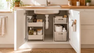 Cómo organizar el espacio debajo del fregadero de la cocina